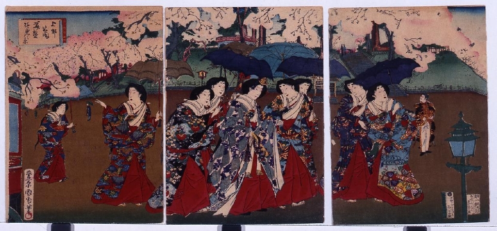 作品画像:縮緬絵 上野公園美盛桜見ノ景