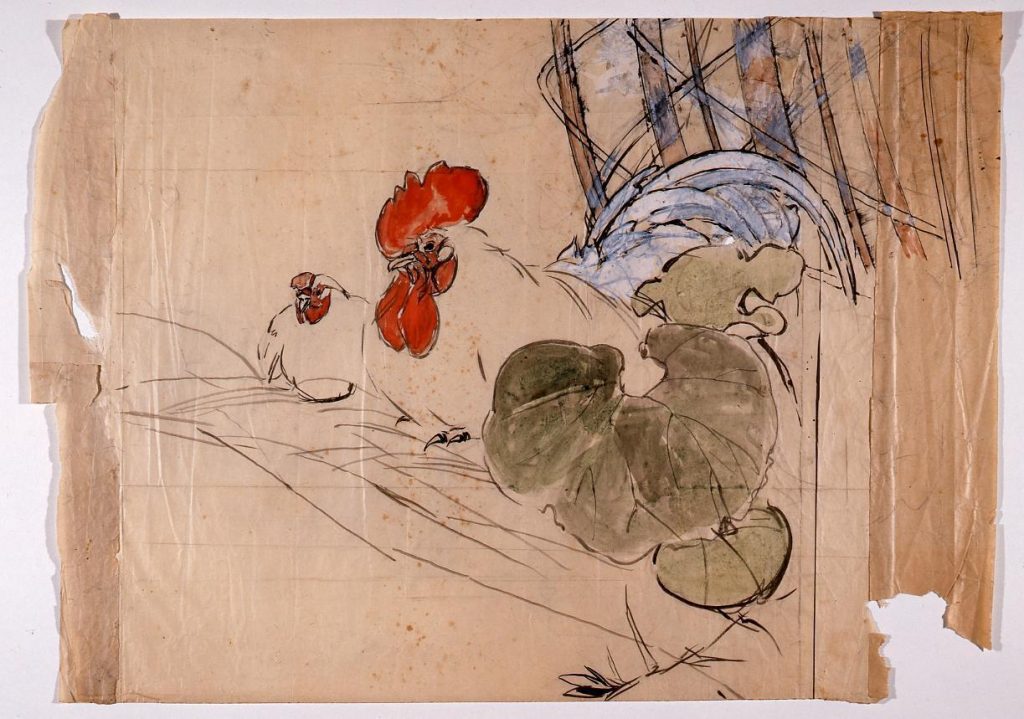 作品画像:下絵 双鶏