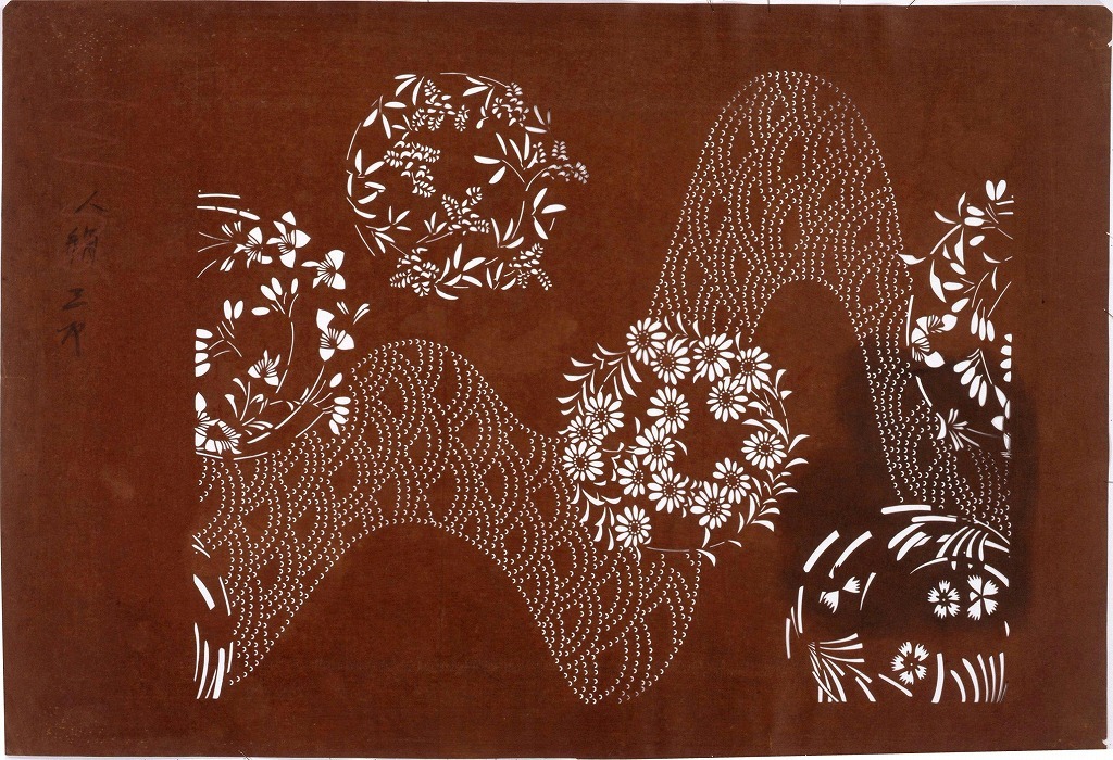 作品画像:長板中形型紙 花丸に流水(大判 追掛)