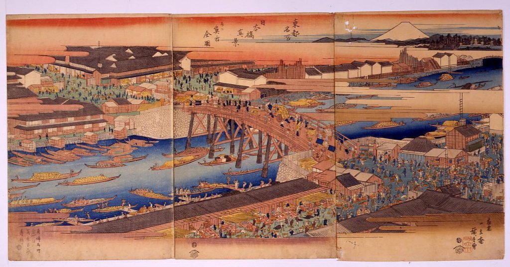 東都名所 日本橋真景并ニ魚市全図