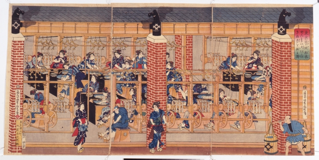 作品画像:東京築地舶来ぜんまい大仕かけきぬ糸を取る図