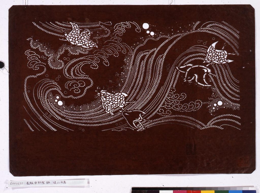作品画像:長板中形型紙 浪に千鳥