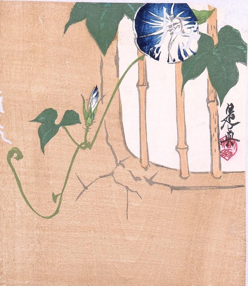 作品画像:多色刷 窓辺の朝顔