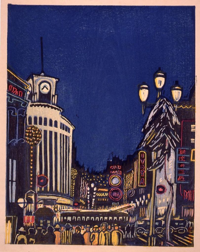 作品画像:大東京十二景の内 五月 夜の銀座(京橋区)