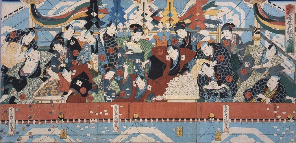 作品画像:中村座見立棟上祝之図
