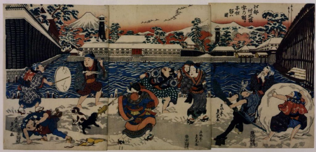 作品画像:江都新大橋雪の朝タ子供遊の図