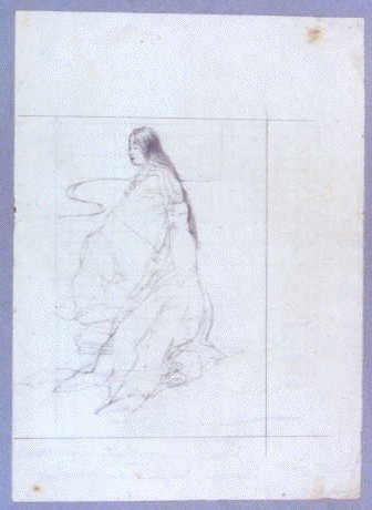 作品画像:下絵 十二単姿の女性/素描 樹木