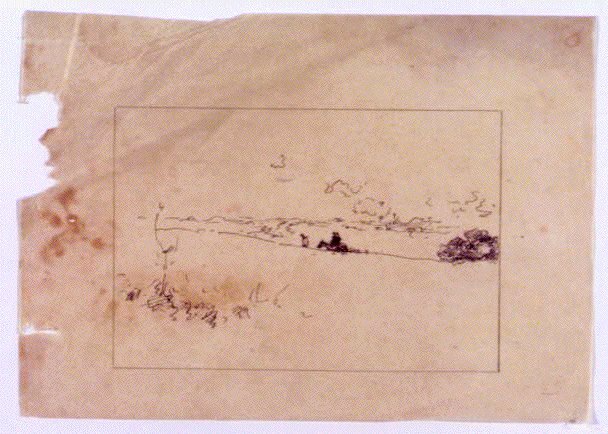 作品画像:素描 風景(馬をひく人物)