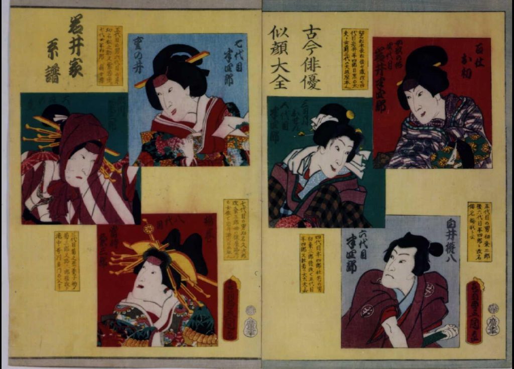 作品画像:古今俳優似顔大全 岩井家系譜 瀬川家系譜