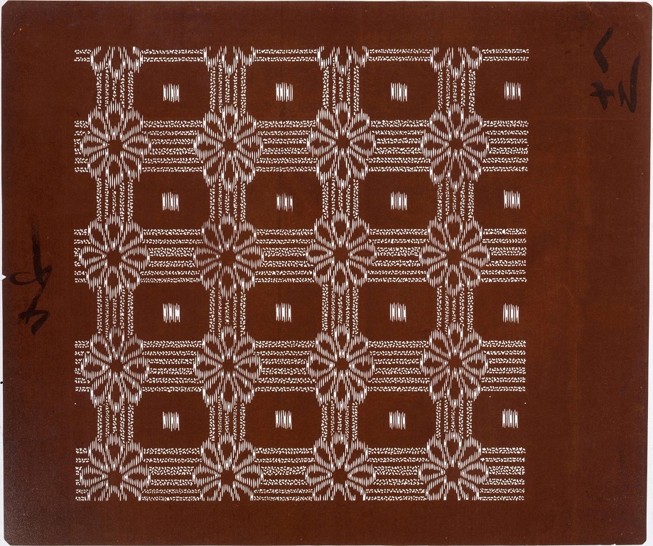 作品画像:長板中形型紙 菊格子絣文(大判 追掛)