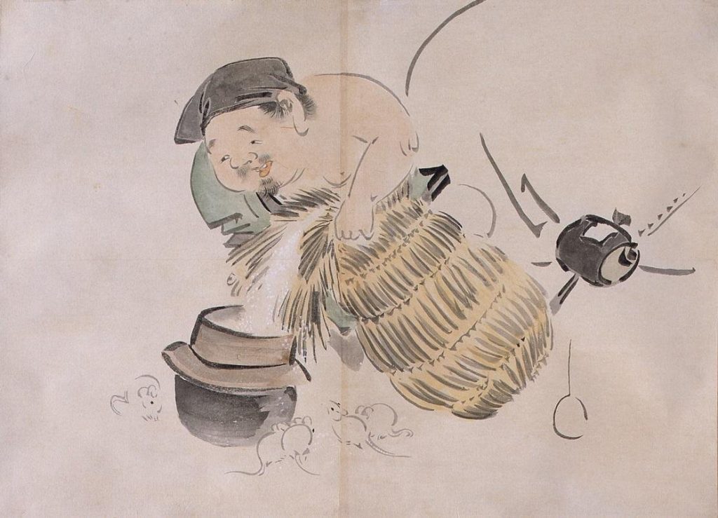 作品画像:粉本 釜に米を入れる大黒