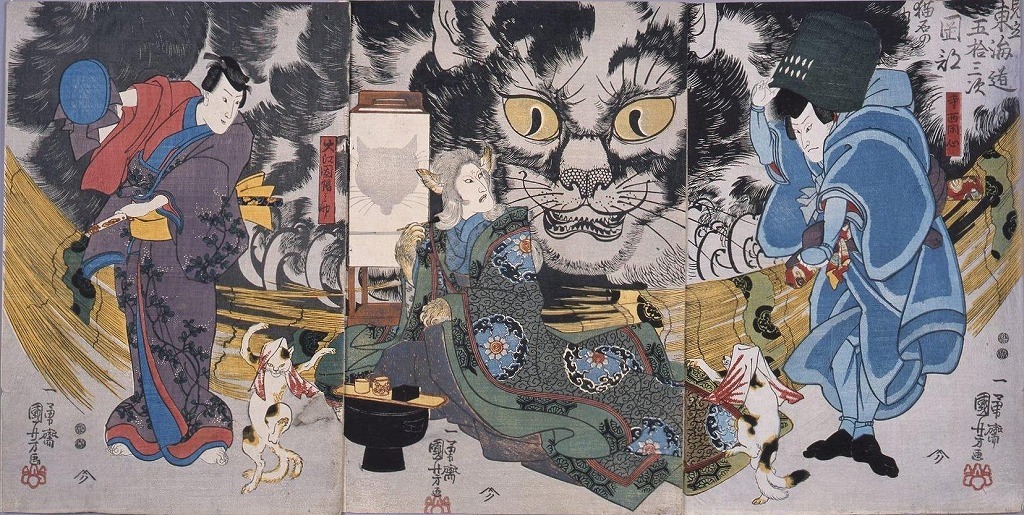 作品画像:見立東海道五拾三次 岡部 猫石の由来