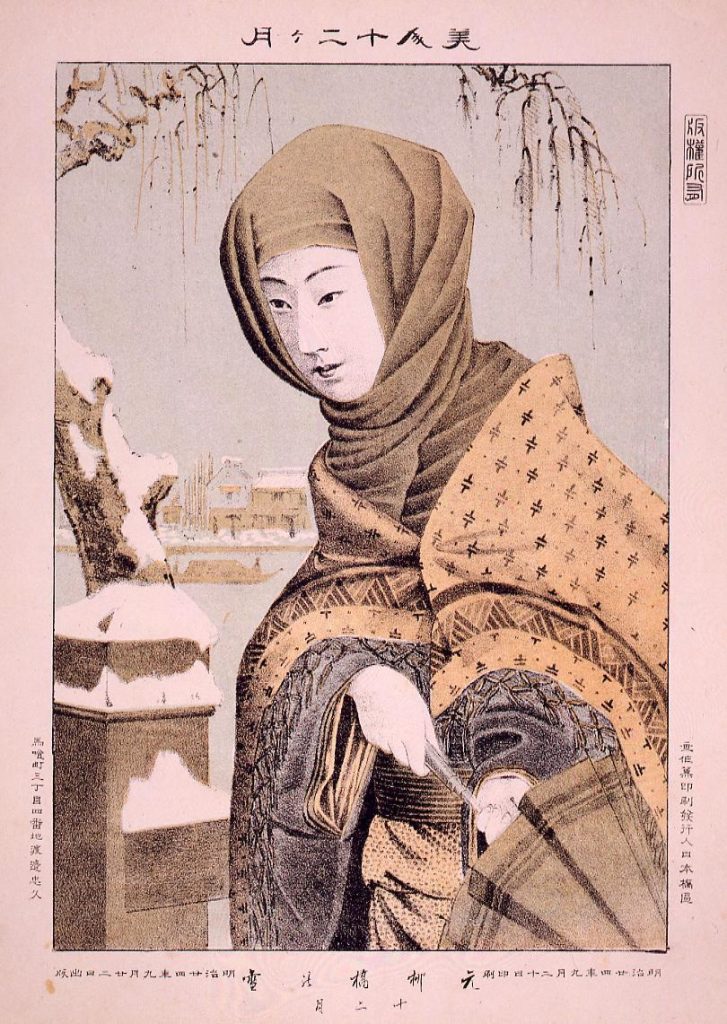 作品画像:美人十二ケ月 元柳橋の雪 十二月