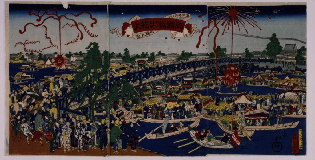 作品画像:東亰名所之内川開之図 両国橋大花火