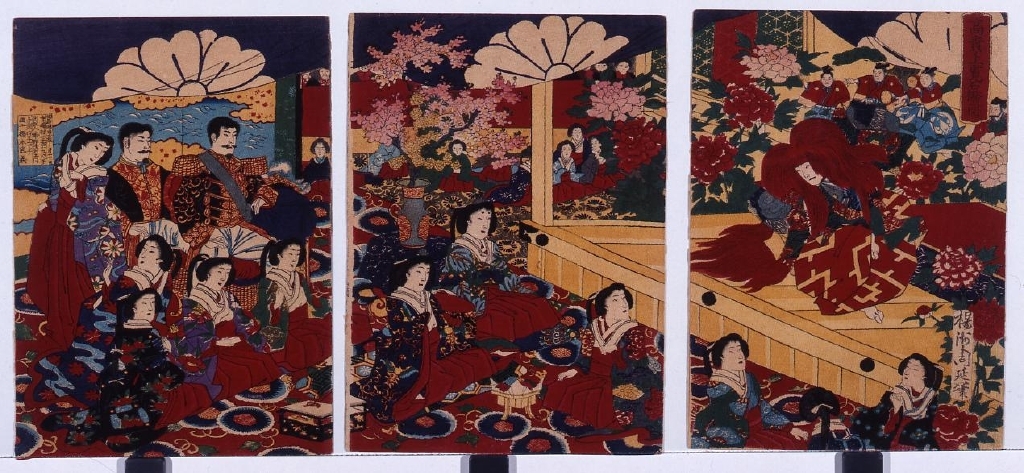 作品画像:縮緬絵 高貴上覧石橋図