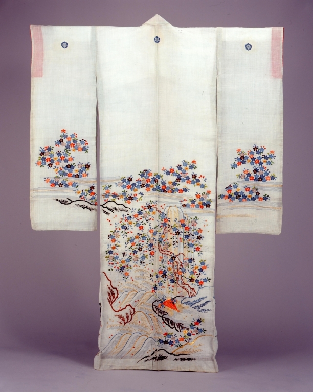作品画像:薄浅葱麻地枝垂桜流水檜扇模様帷子