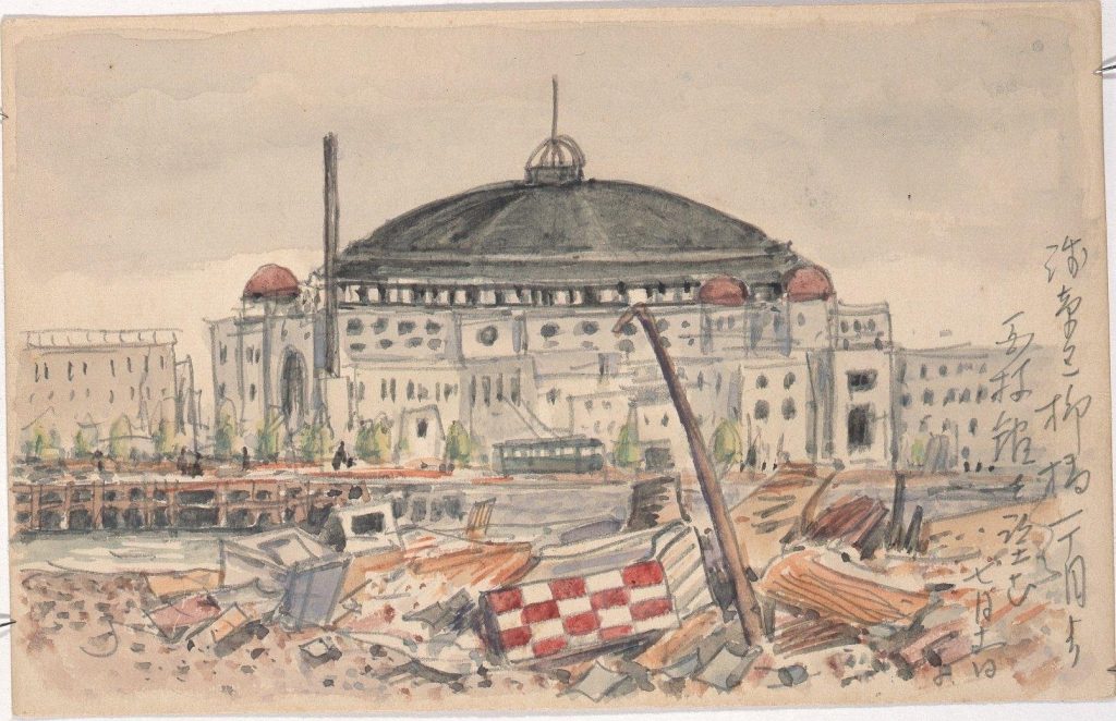 作品画像:東京戦災スケッチ54 浅草区柳橋一丁目より国技館を望む