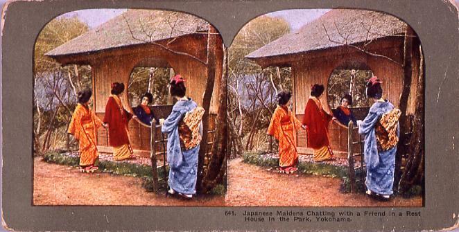 作品画像:Japanese Maidens Chatting withA Friend inA Rest House in the Park, Yokohama. 641