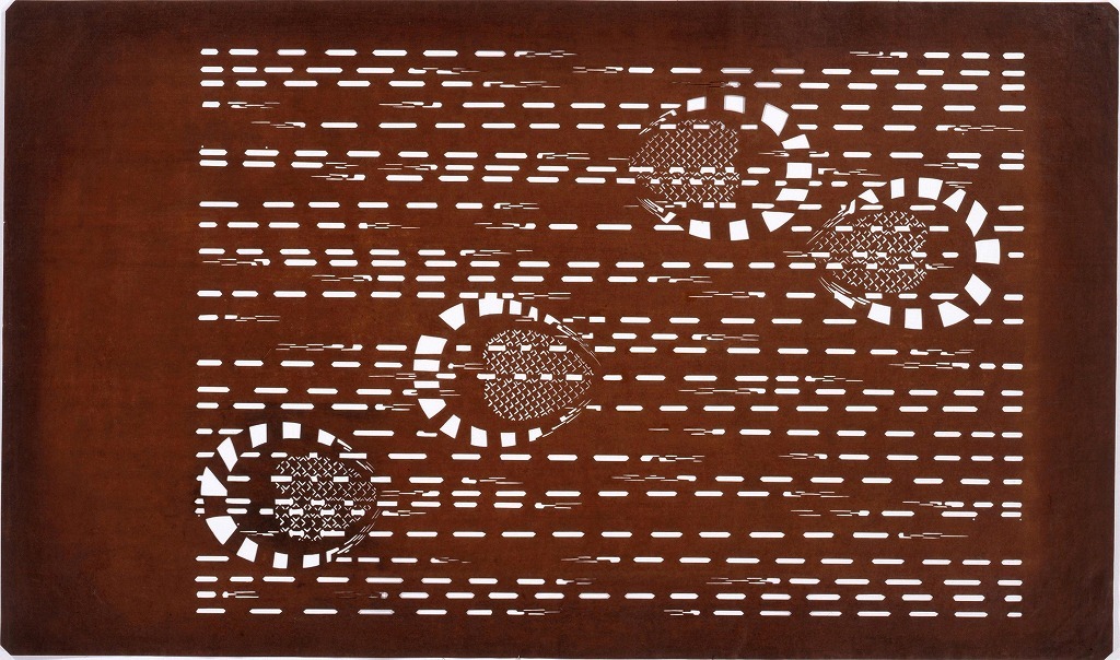 作品画像:長板中形型紙 雨(大判 追掛)