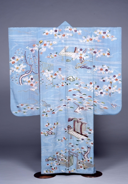 作品画像:浅葱絹縮地流水桜松庵模様単衣