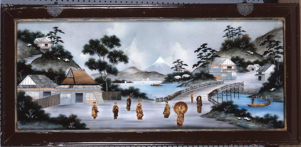 作品画像:ガラス絵 富士山風景図