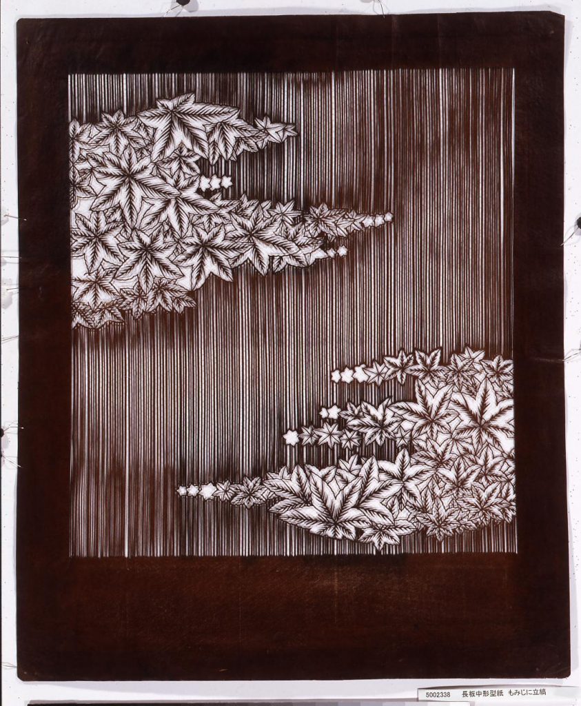 作品画像:長板中形型紙 もみじに立縞