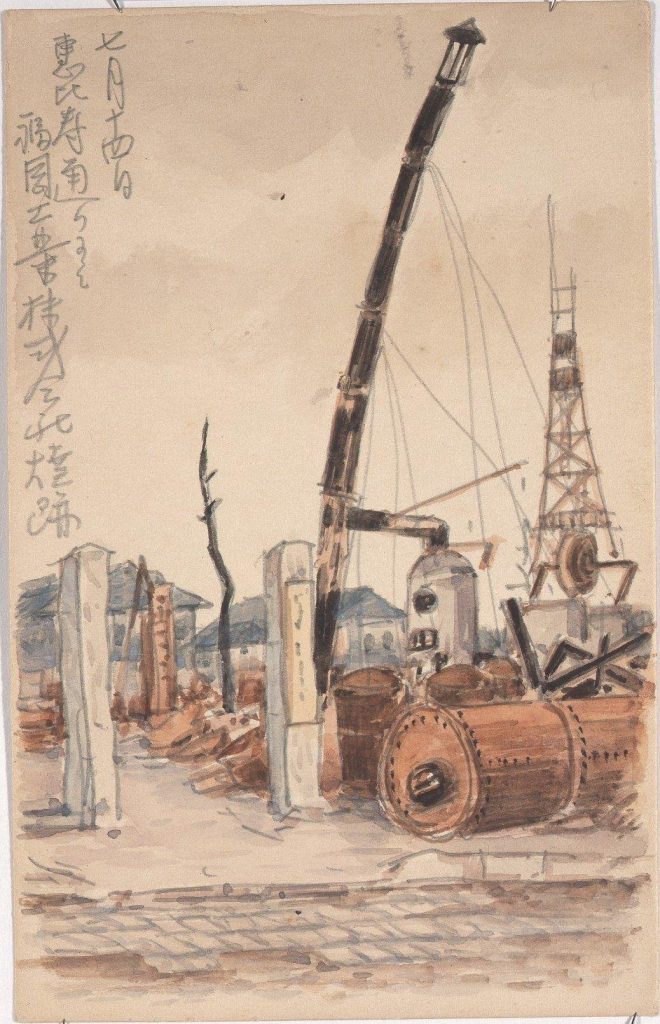 作品画像:東京戦災スケッチ57 恵比寿通にて福岡工業株式会社焼跡