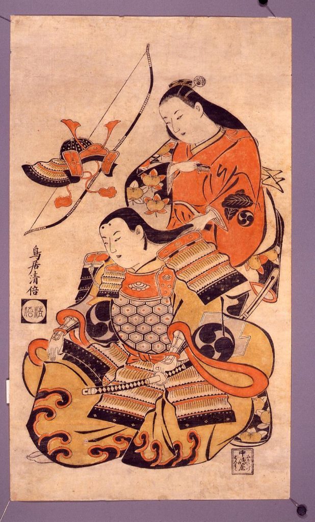 作品画像:出陣髪すき 中村源太郎の巴御前と浅尾十次郎のさがの