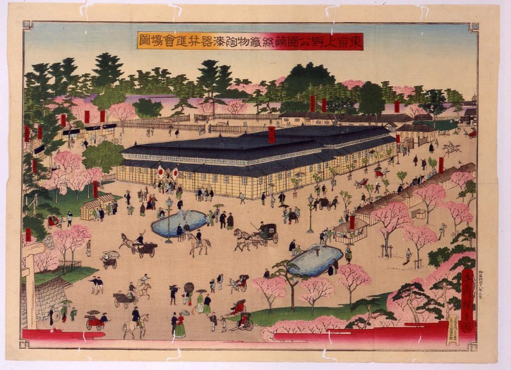 作品画像:東京上野公園繭絲織物陶漆器共進会場図