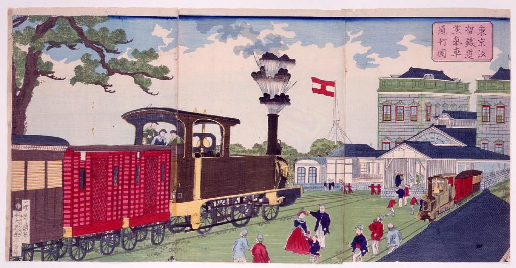 作品画像:東京汐留鐵道蒸気車通行図