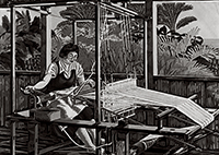 作品画像:黄八丈を織る