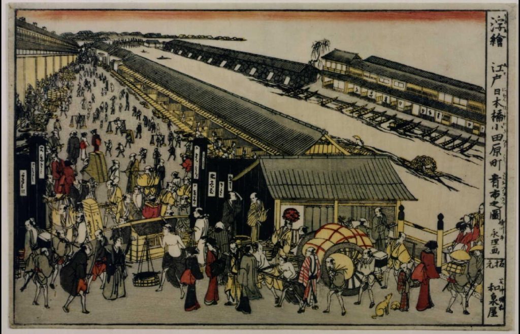 作品画像:浮絵 江戸日本橋小田原町肴市之図