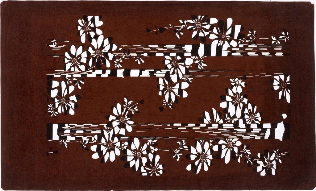 作品画像:長板中形型紙 竹に菊(大判 追掛)