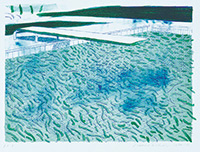 作品画像:水のリトグラフ(線、緑とライトブルーの淡彩)
