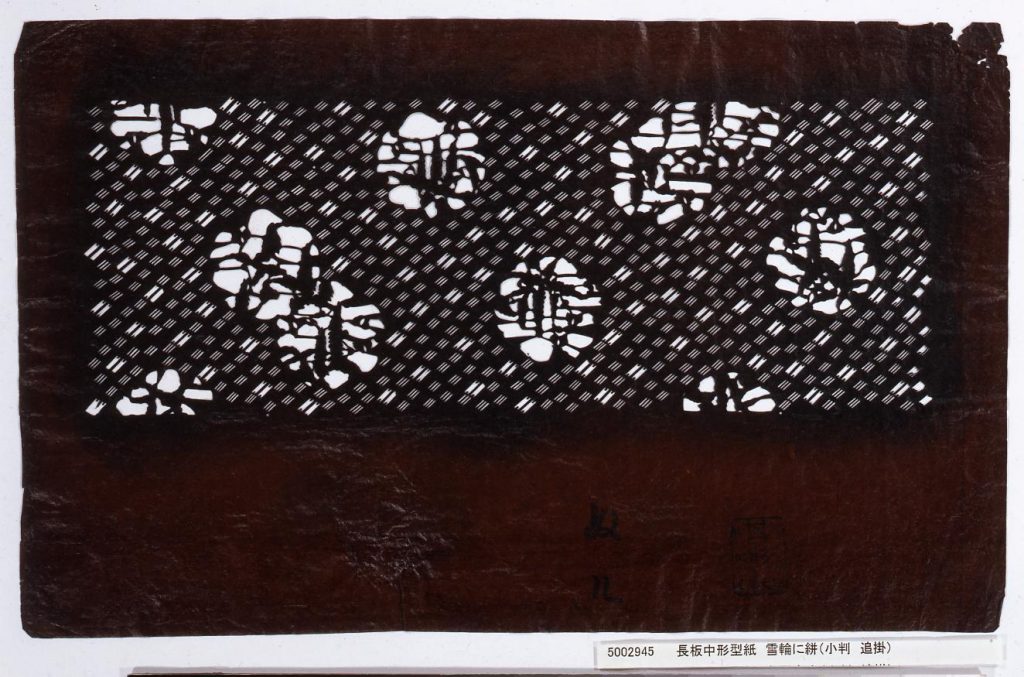長板中形型紙 雪輪に絣(小判 追掛)