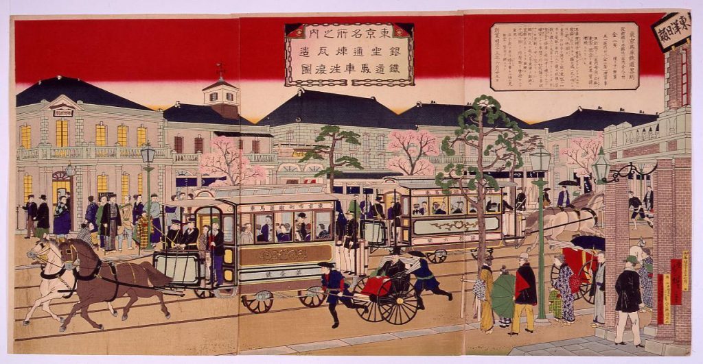 作品画像:東京名所之内銀座通煉瓦造鉄道馬車往復図