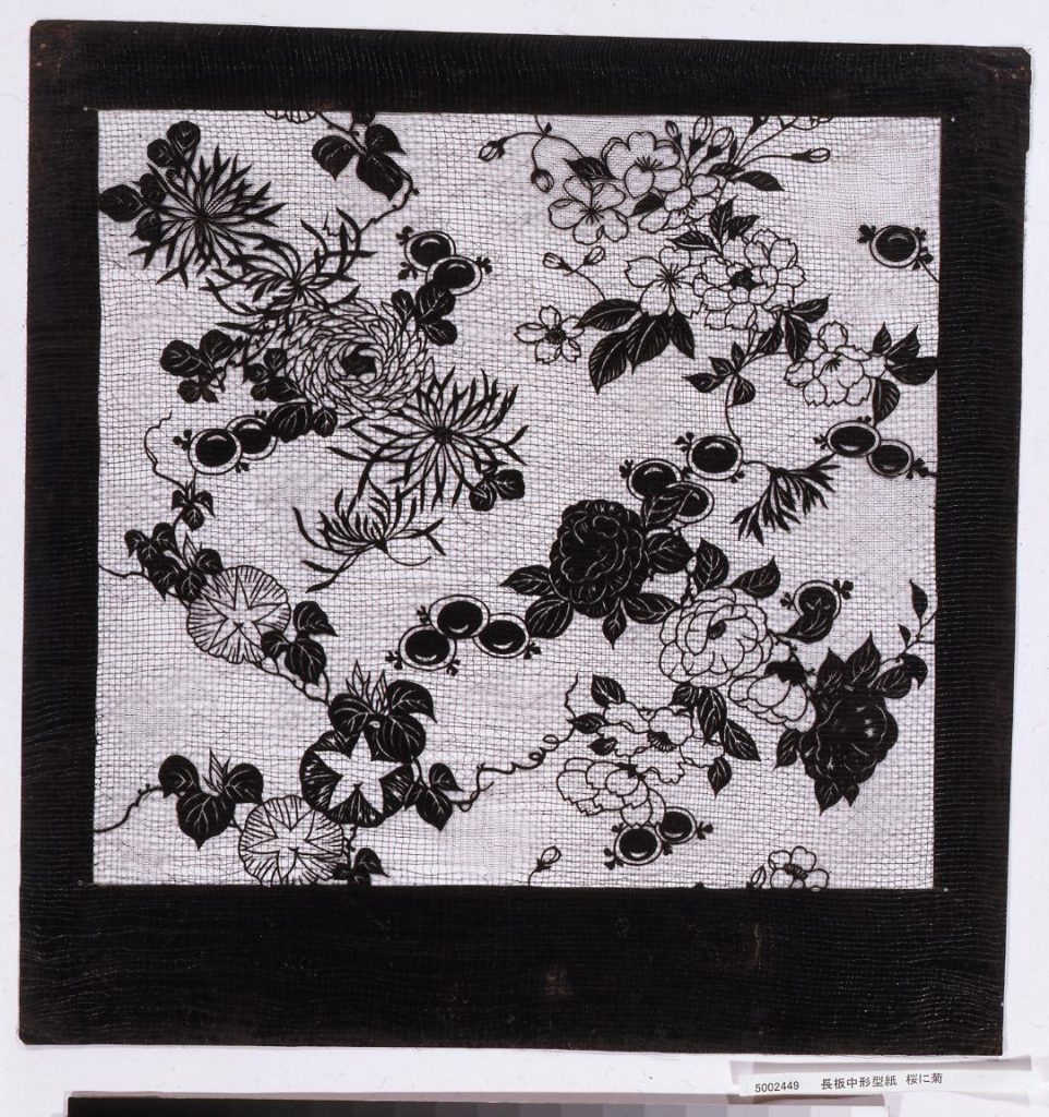 作品画像:長板中形型紙 桜に菊