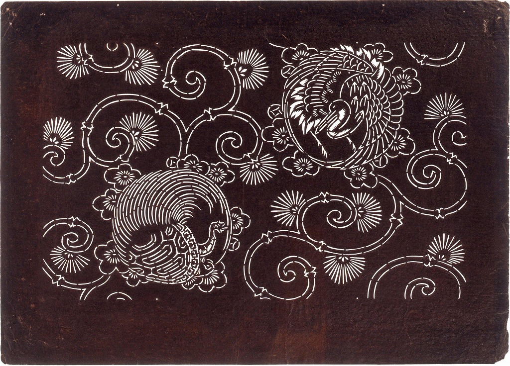 作品画像:長板中形型紙 鶴亀に唐草