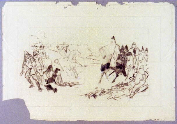 作品画像:下絵 巻き狩り