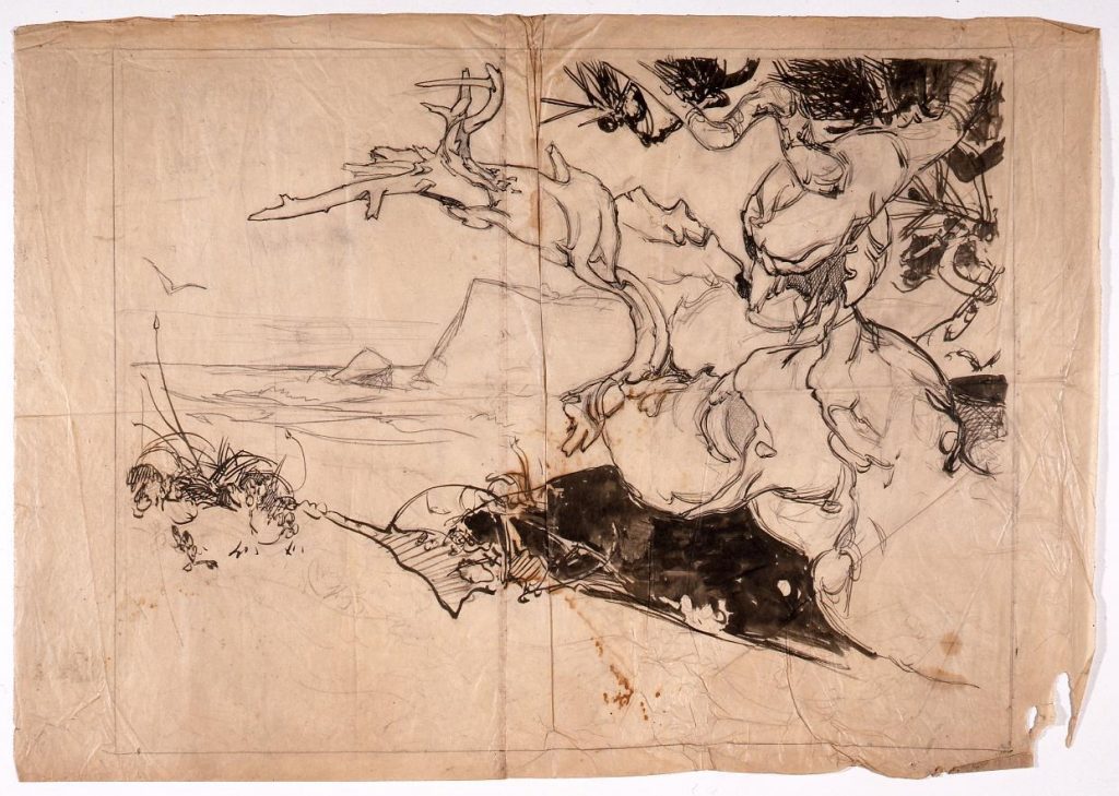 作品画像:下絵 巨木海浜図