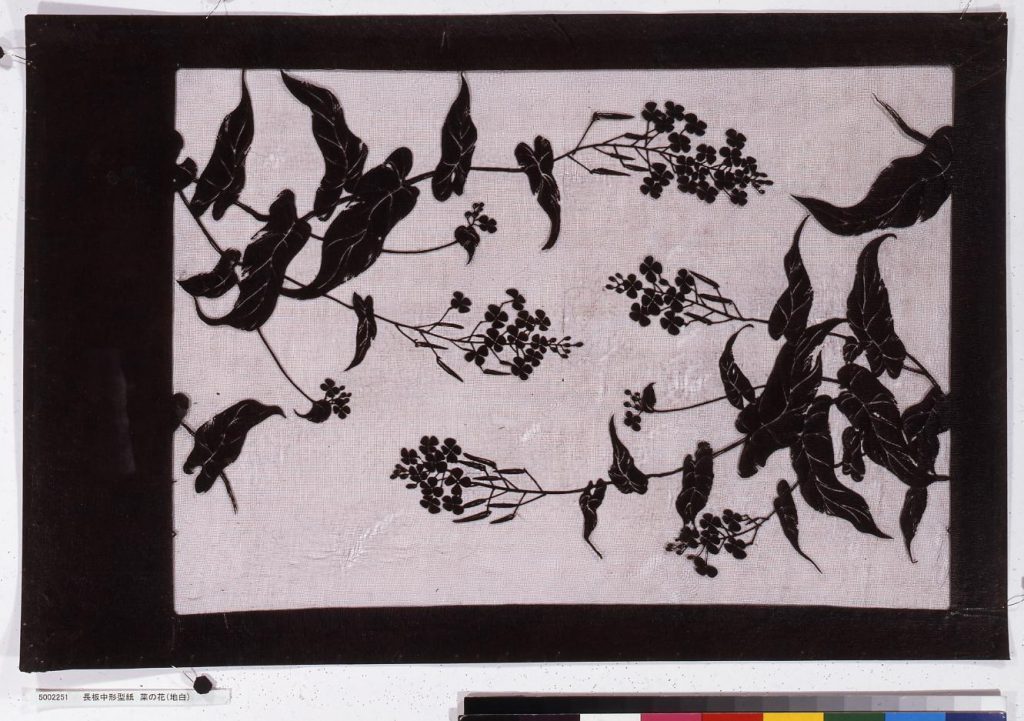 作品画像:長板中形型紙 菜の花(地白)