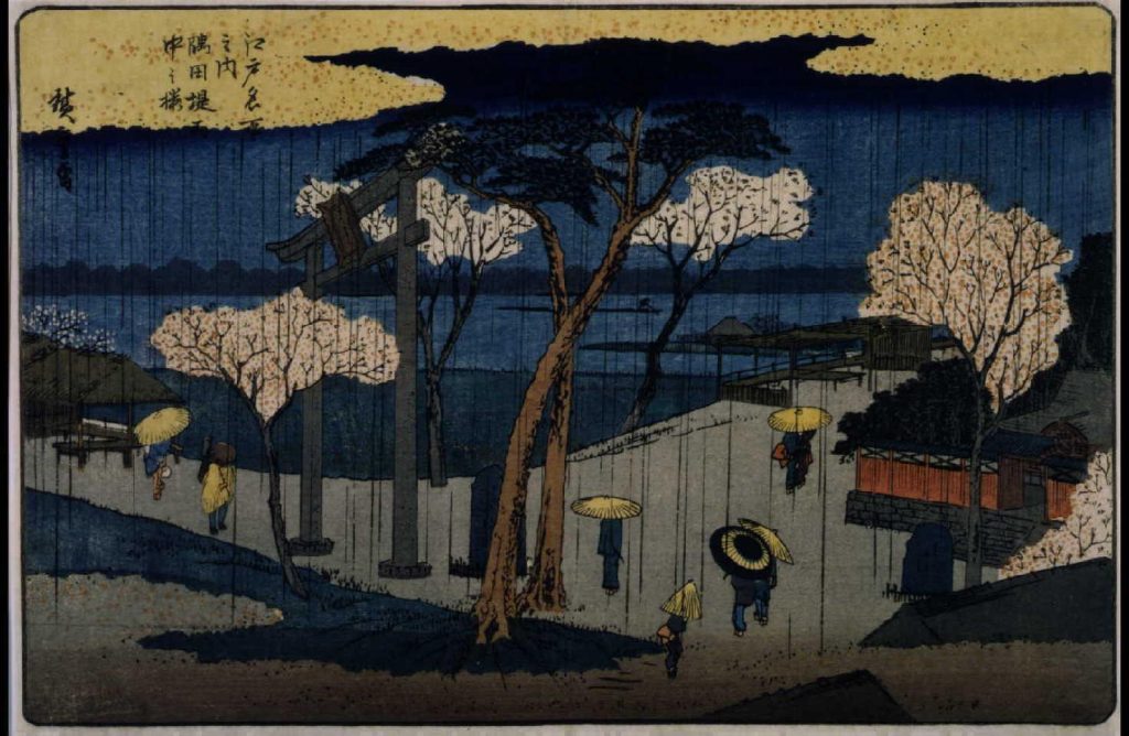 作品画像:江戸名所之内 隅田堤雨中之桜