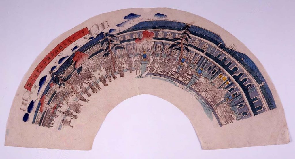 作品画像:団扇絵 第一大区京橋商店煉瓦石繁栄之図