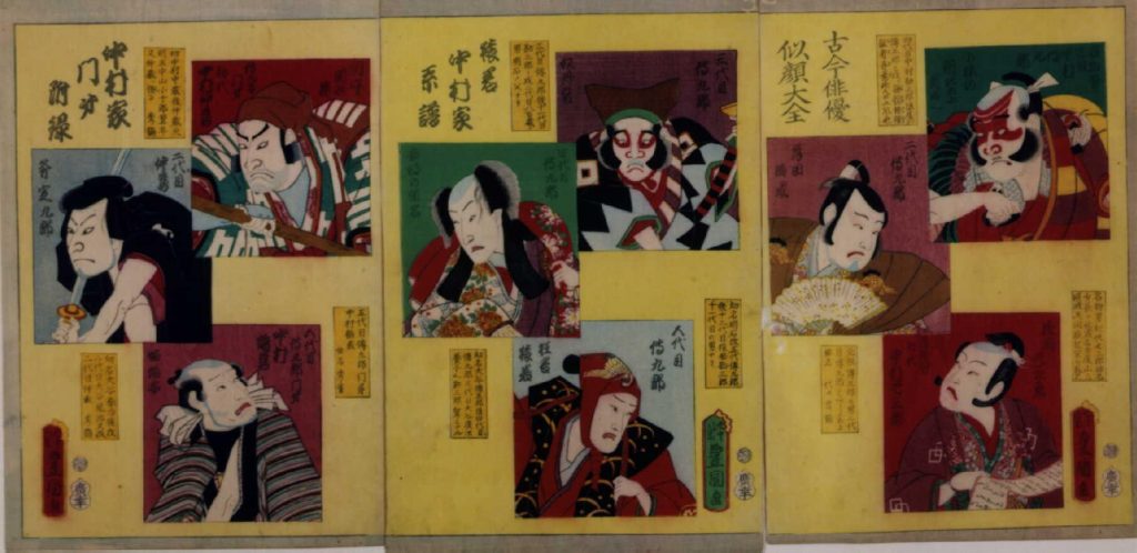 作品画像:古今俳優似顔大全 猿若中村家系譜 中村家門弟附禄