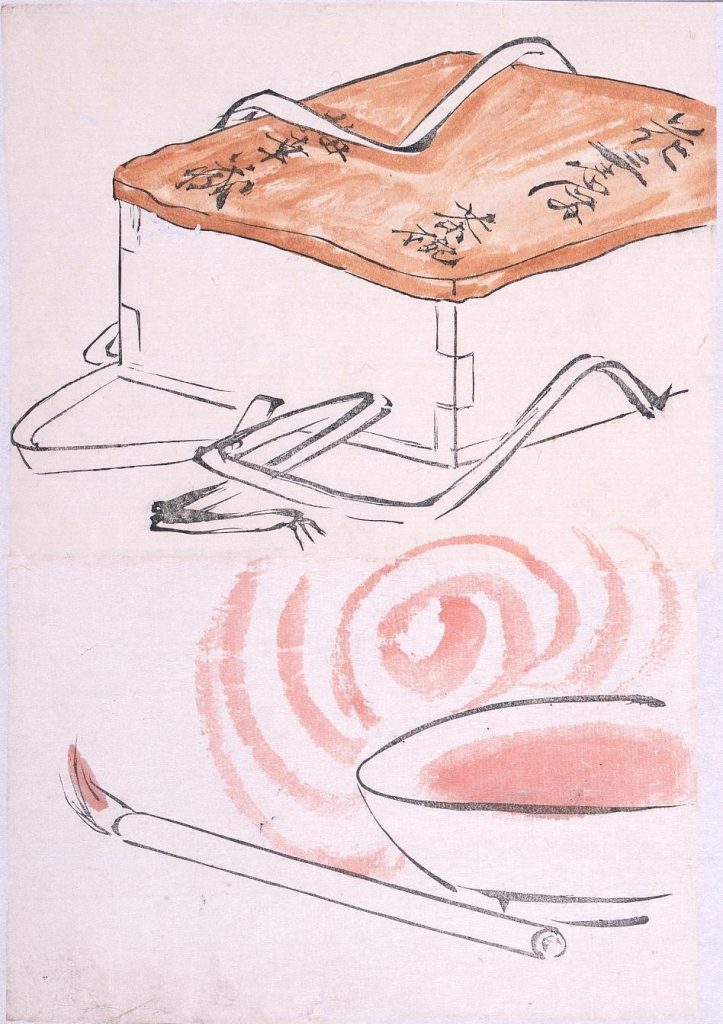 作品画像:着色墨版 箱(花みしま茶碗 梅幸蔵)