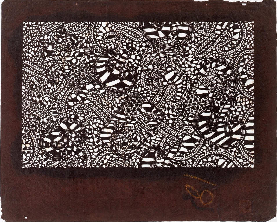 作品画像:長板中形型紙 天狗面 (小判 追掛)