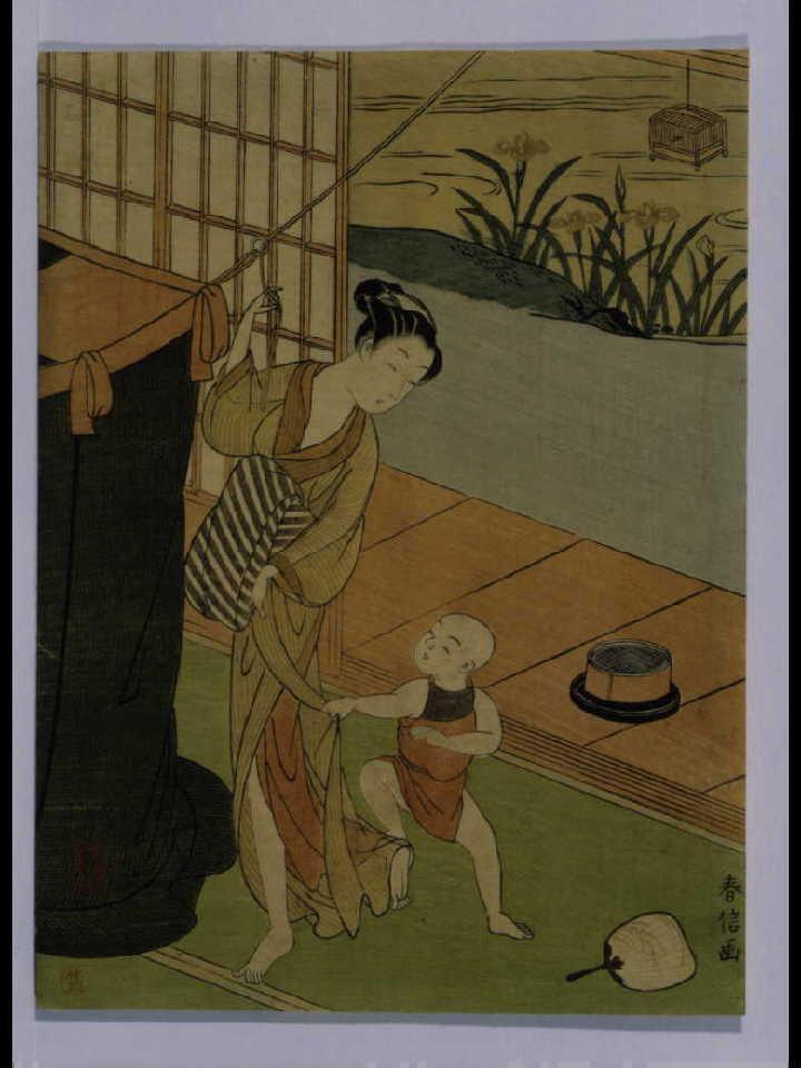 作品画像:蚊帳を吊る母子