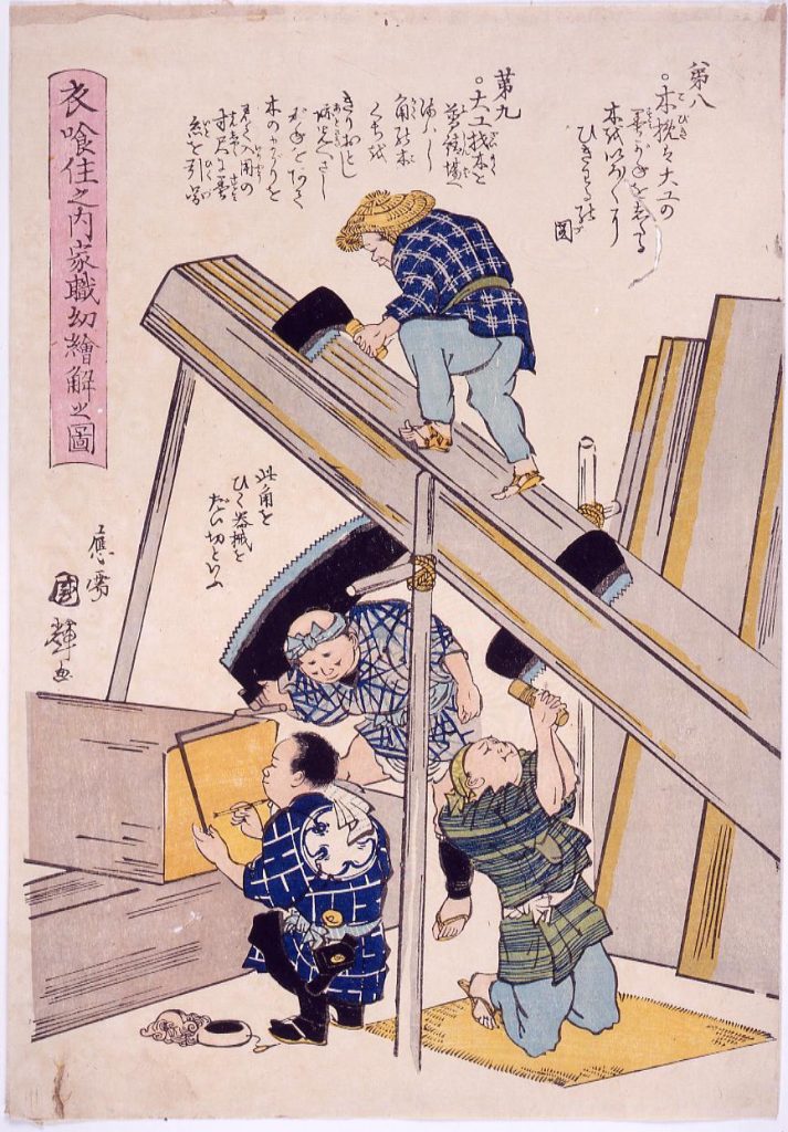 作品画像:衣食住之内家職幼絵解之図 第八 木挽・第九