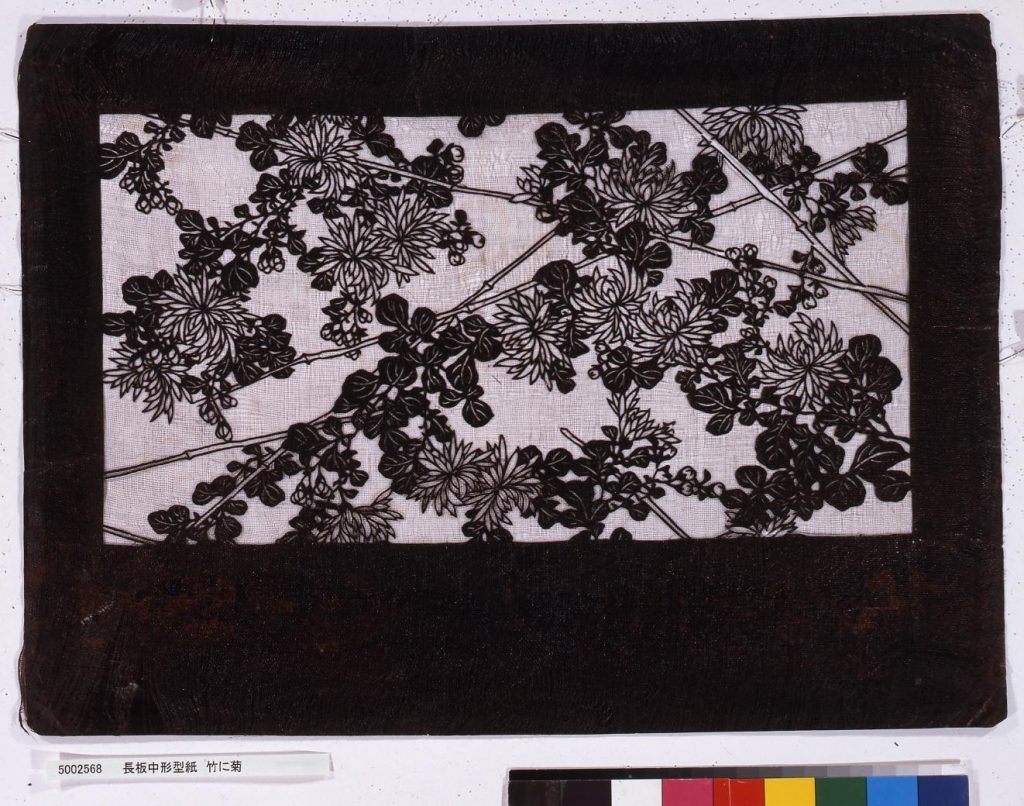 作品画像:長板中形型紙 竹に菊