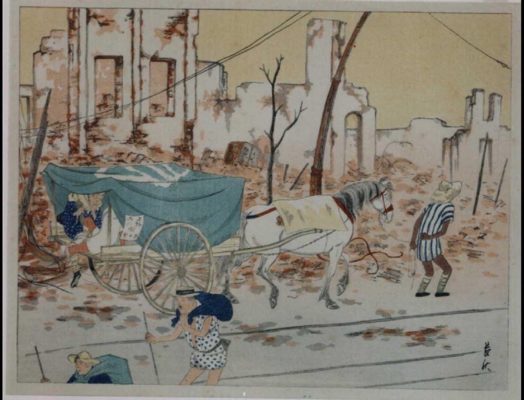 作品画像:大正震火災木版画集 運送馬車